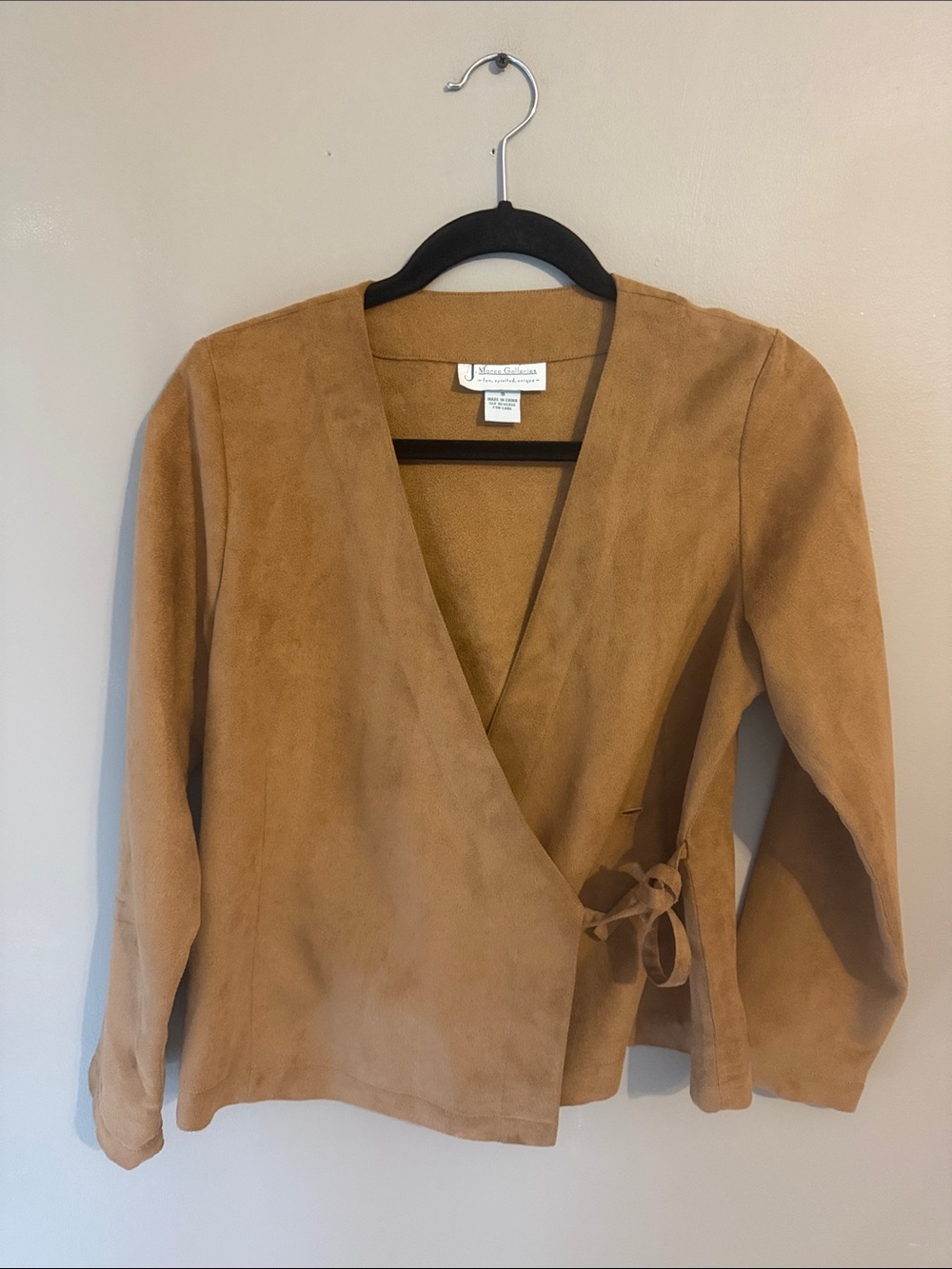J Marco Tan Faux  Suede Wrap Top. Size Small